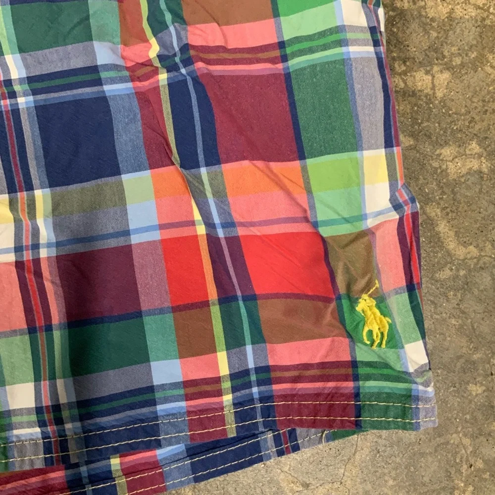 Polo by Ralph Lauren Mens 42 Plaid Swim Trunks Shorts‎ Lined Green Blue Red EUC